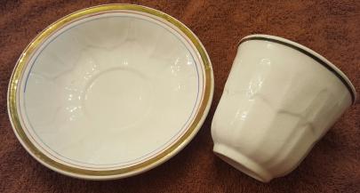 Livesley and Powell - Columbia Shape - LB - Handleless cup and saucer - blue and red pinstripes