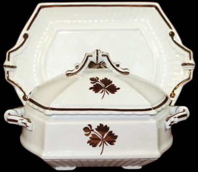 Burgess - Square Ridged - Beaded Handle - Tea Leaf - Sauce Tureen Undertray