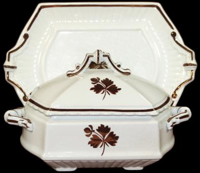 Burgess - Square Ridged - Beaded Handle - TL - Sauce Tureen