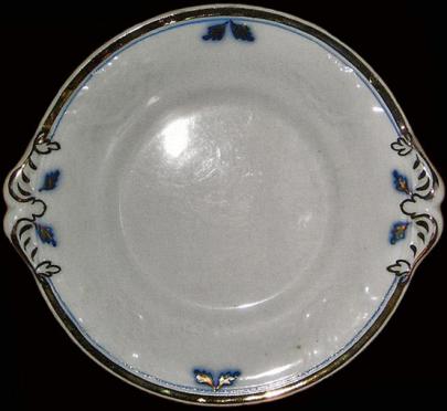 Clementson - New York Shape - LB - Cake Plate - Copper Lustre with Blue Pin Stripe and Cobalt Plumes