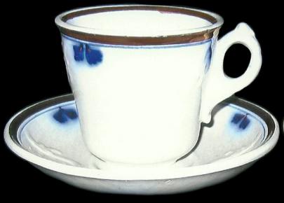 Clementson - New York Shape - LB - Cup and  Saucer - Blue Pin Stripes and Plumes