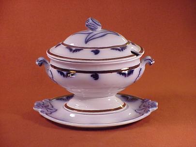 Elsmore and Forster - Tulip Shape - Lustre Band - Sauce Tureen Undertray - with Cobalt Plumes