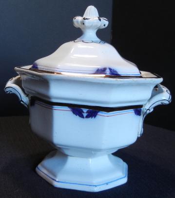 Unknown - Classic Gothic - LB with Blue and Red Pinstripes and cobalt plumes - Sauce Tureen